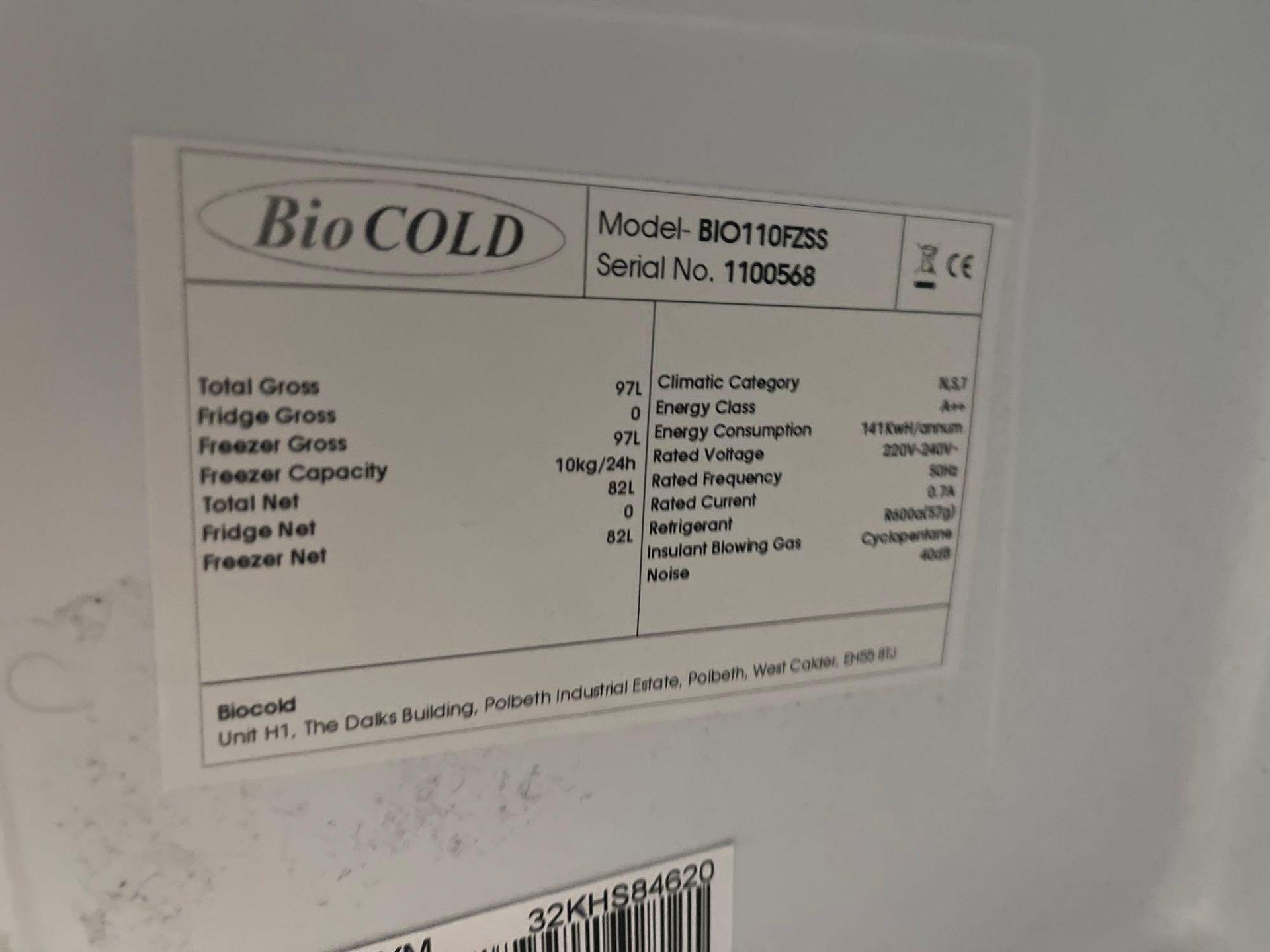 BioCold BIO110FZSS undercounter laboratory freezer - Image 2 of 3