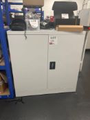 White metal two door cabinet (approximately 90cm L x 40cm W x 92cm H)