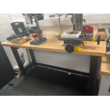 Wood top metal framed workbench (excludes contents) (approximately 182cm L x 63cm W x 96cm H)