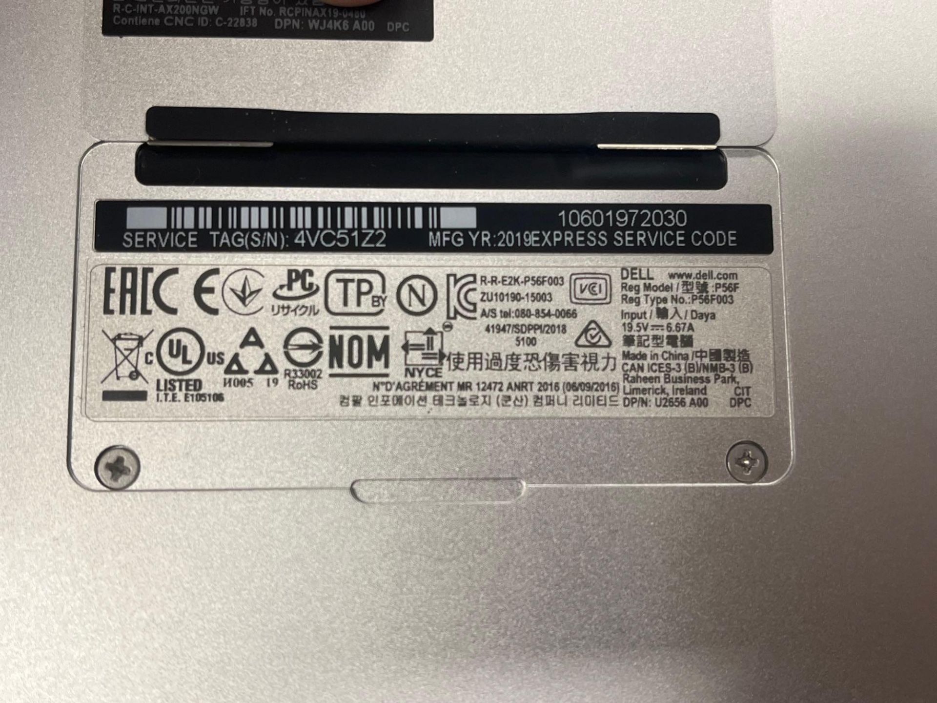 Dell XPS P56F 2019 laptop with charger (wiped) - Image 4 of 5
