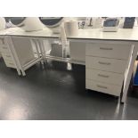 Tableform white laboratory workbench with white four drawer pedestal unit (excludes contents) (appro