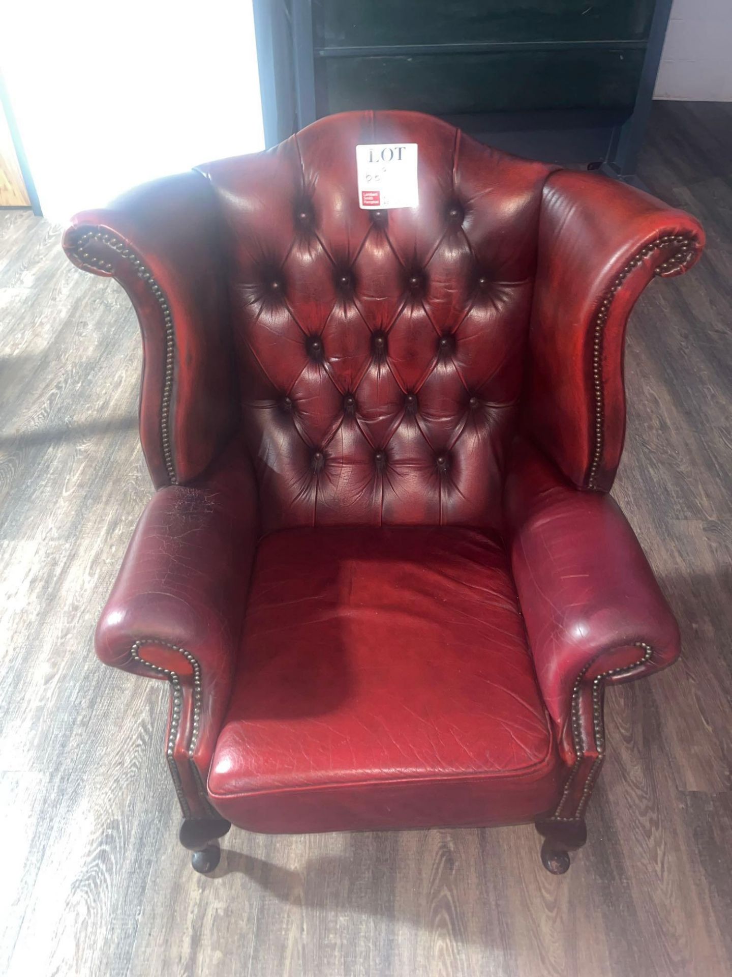 Chesterfield Style burgundy leather upholstered armchair