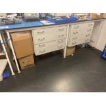 Laboratory workbench with two fitted four drawer cupboards (excludes contents) (approximately 240cm