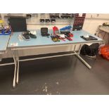 White laboratory workbench with four fitted plug inputs (excludes contents) (approximately 182cm L x