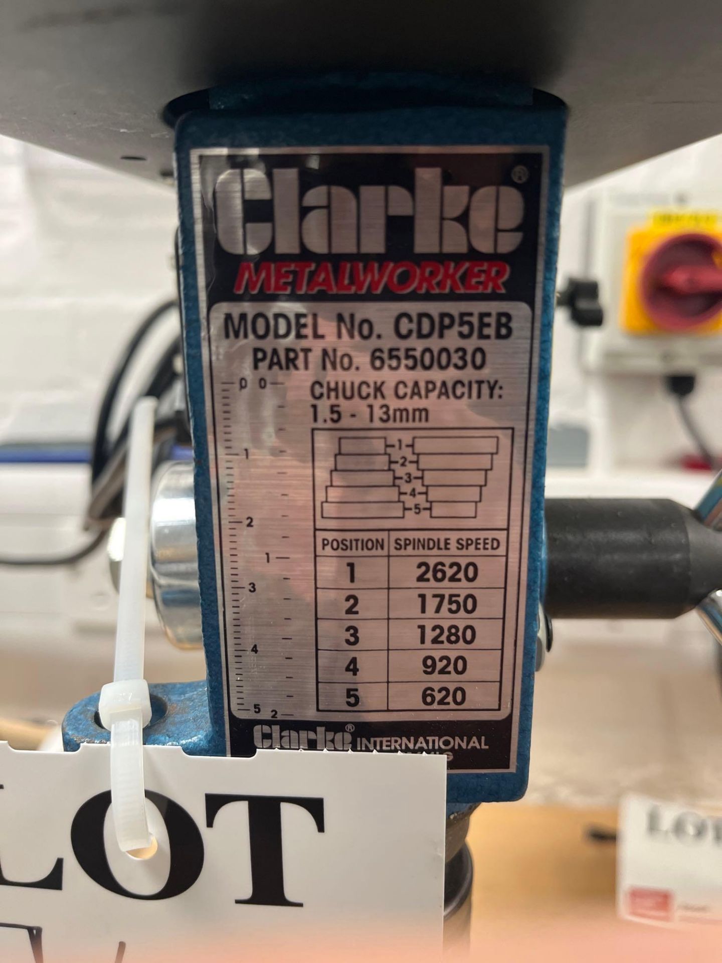 Clarke Metalworker CDP5EB five speed bench mounted pillar drill, fixed to bench and hardwired - Image 2 of 5