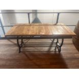 Bespoke wood top table with metal base (approximately 183cm L x 91cm W x 76cm H)
