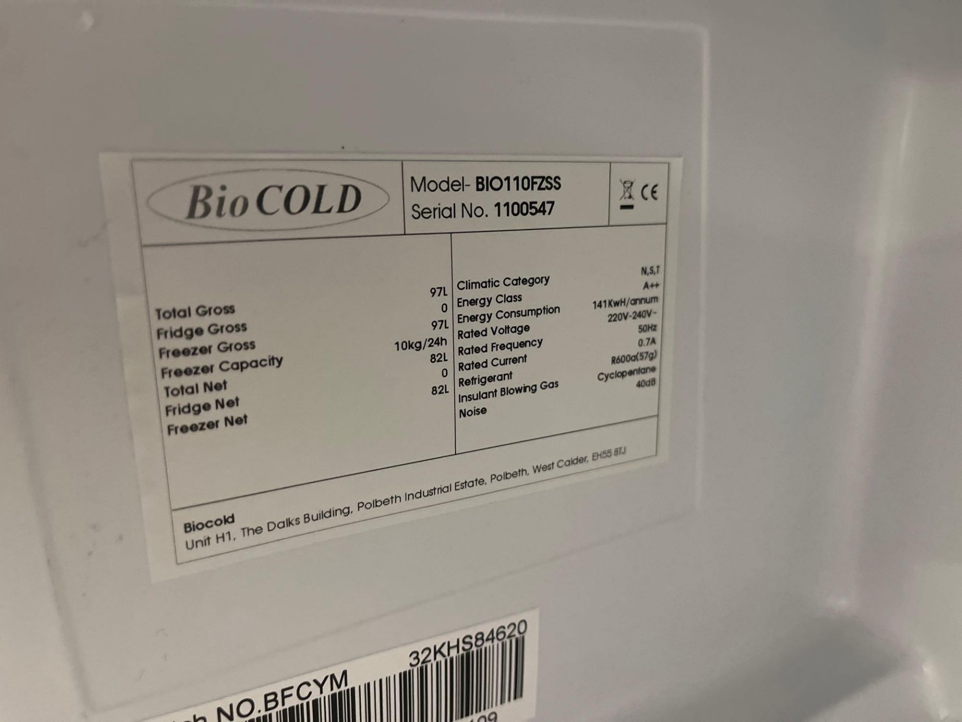 Biocold BIO110FZSS undercounter laboratory freezer - Image 2 of 3