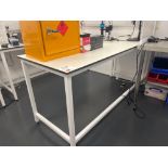 Tableform white laboratory workbench (excludes contents) (approximately 200cm L x 76 cm x 91cm)