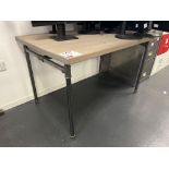 Three industrial style bespoke wood top tables (excludes contents) (approximately 120cm L x 80cm W x