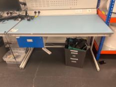 White laboratory workbench with four fitted plug inputs (excludes contents) (approximately 182cm L x