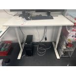 White adjustable height desk (excludes contents) (approximately 120cm L x 70cm W)