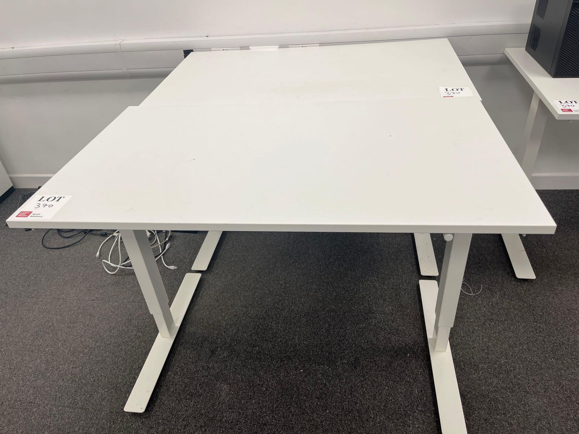 Three white adjustable height desks (excludes contents) (approximately 120cm L x 70cm W) - Image 2 of 3