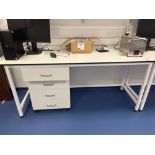 Tableform white laboratory workbench with Viewsonic monitor and four drawer cabinet (excludes conten