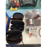 Two Thorlabs LG3 and one Thorlabs LG4 protective sunglasses with a small quantity of various parts a