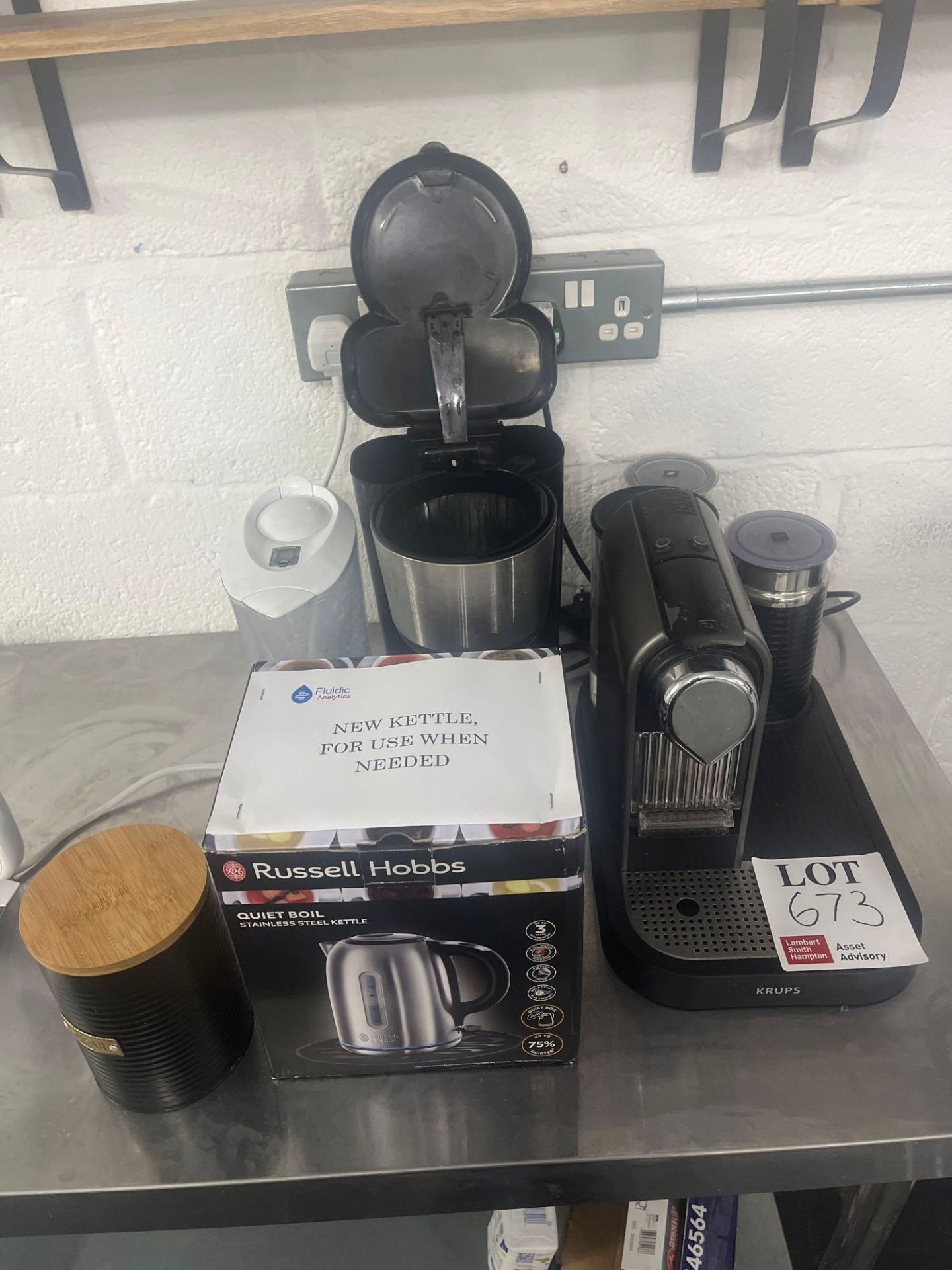 Krups coffee machine, Russell Hobbs stainless steel kettle etc. (as lotted)