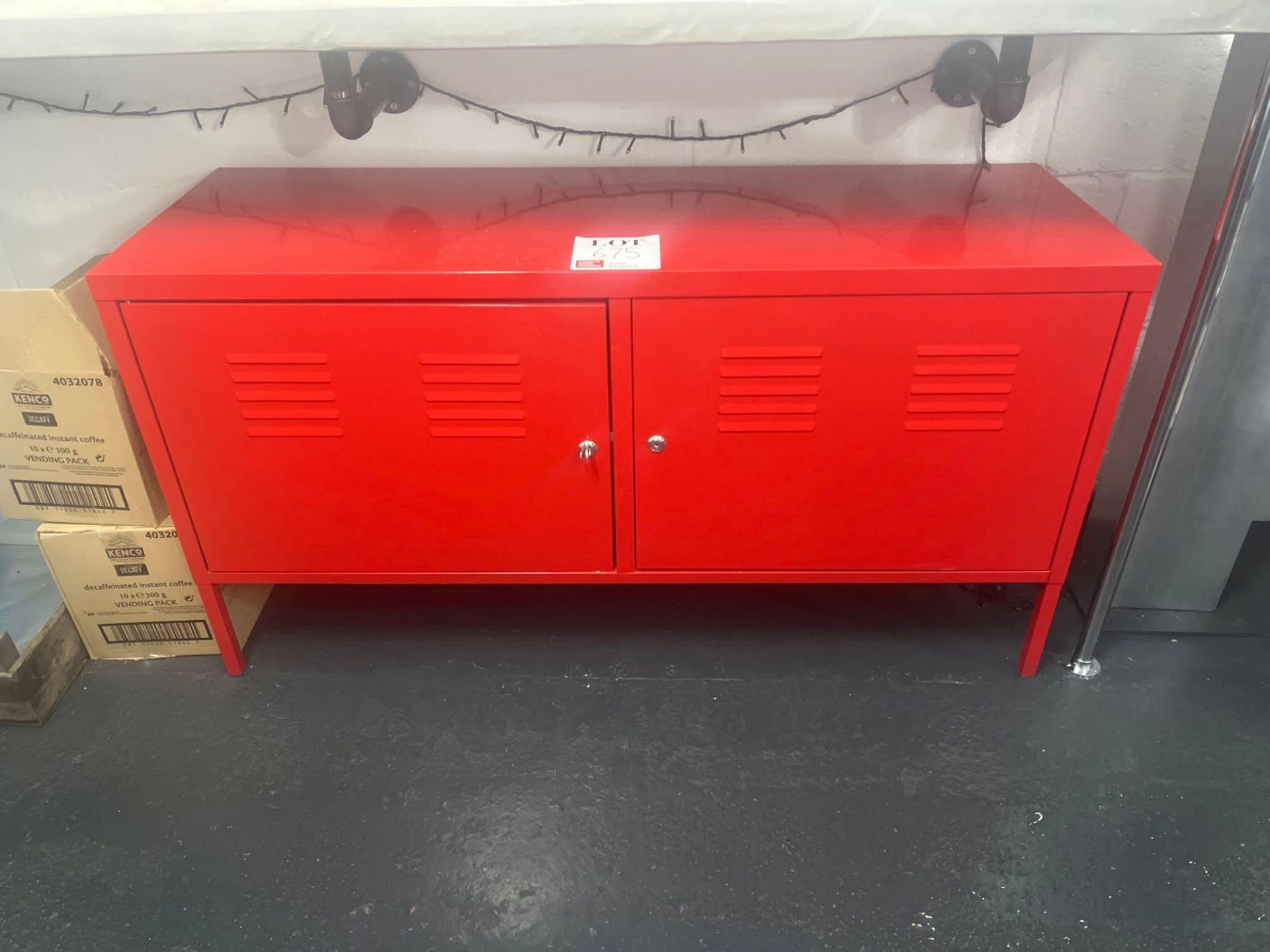 Red double door lockable storage box