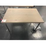 Two industrial style bespoke wood top tables (excludes contents) (approximately 120cm L x 80cm W x 7