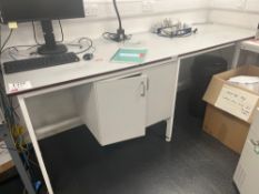 Laboratory workbench with fitted two drawer cupboard and Viewsonic monitor (excludes contents) (appr