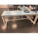 Tableform white laboratory workbench (excludes contents) (approximately 200cm L x 76 cm x 91cm)