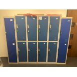 Eight-bay locker unit with two two-bay locker units