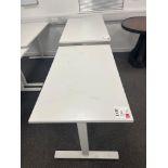Two white adjustable height desks (excludes contents) (approximately 120cm L x 70cm W)