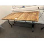Bespoke wood top table with metal base (approximately 183cm L x 91cm W x 76cm H)