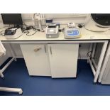 Tableform white laboratory workbench with Viewsonic monitor (excludes contents) (approximately 200cm