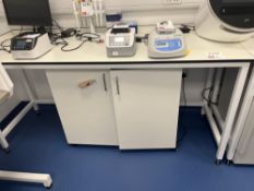 Tableform white laboratory workbench with Viewsonic monitor (excludes contents) (approximately 200cm