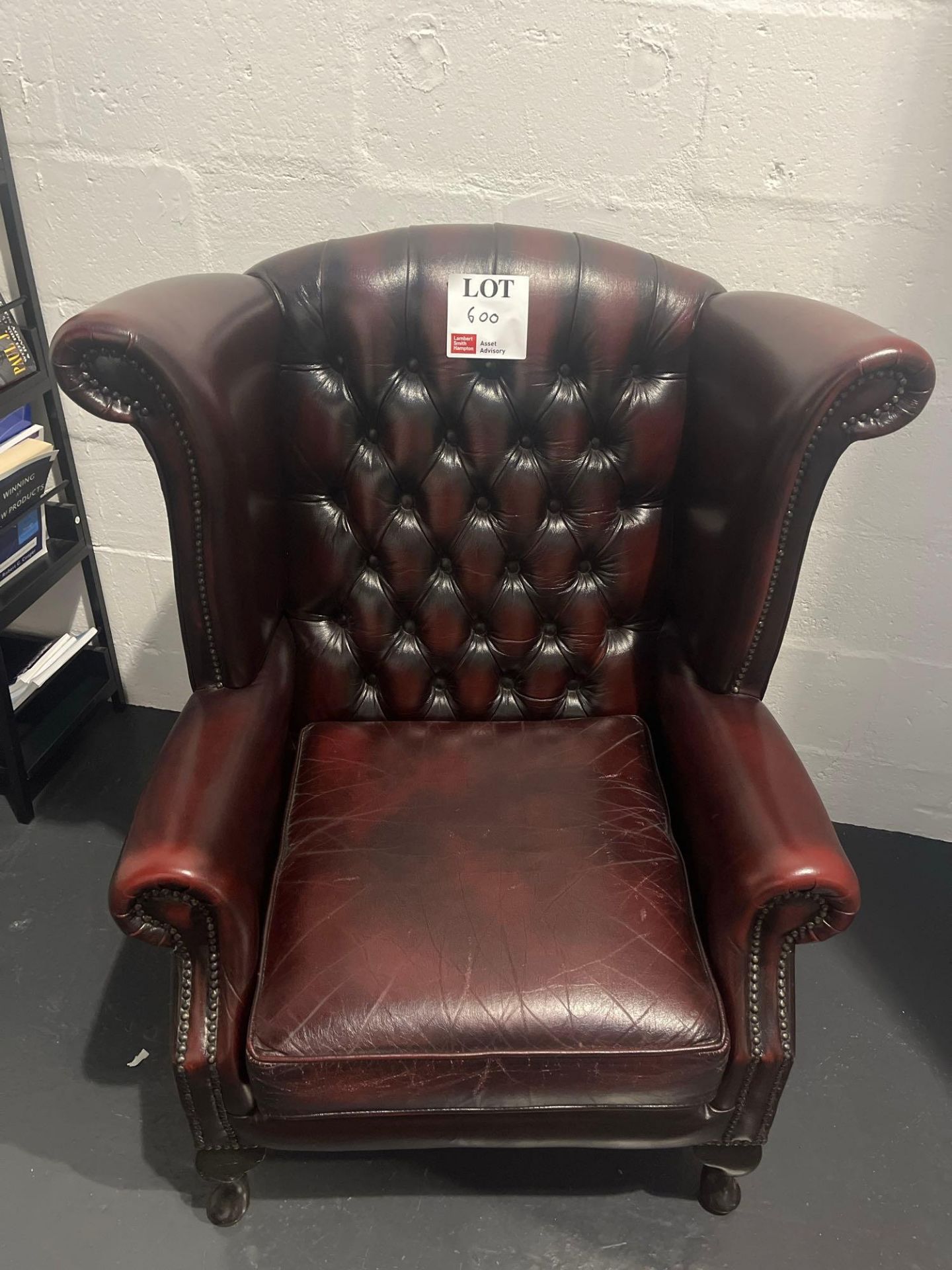 Thomas Lloyd Chesterfield Style burgundy leather upholstered armchair
