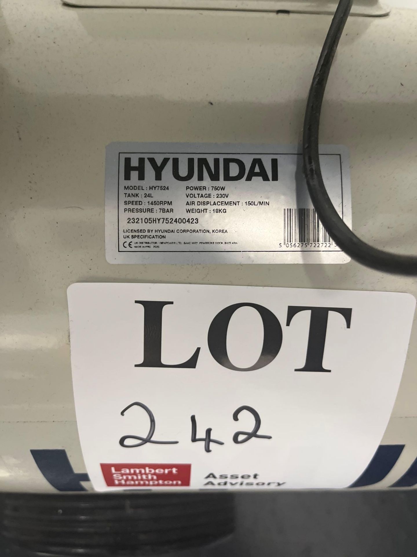 Hyundai HY7524 oil free air compressor - Image 2 of 3