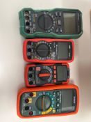 Multicomp MP730026, Sealey TM100, RSPro RS-14 and ExTech EX350 multimeters with other related toolin