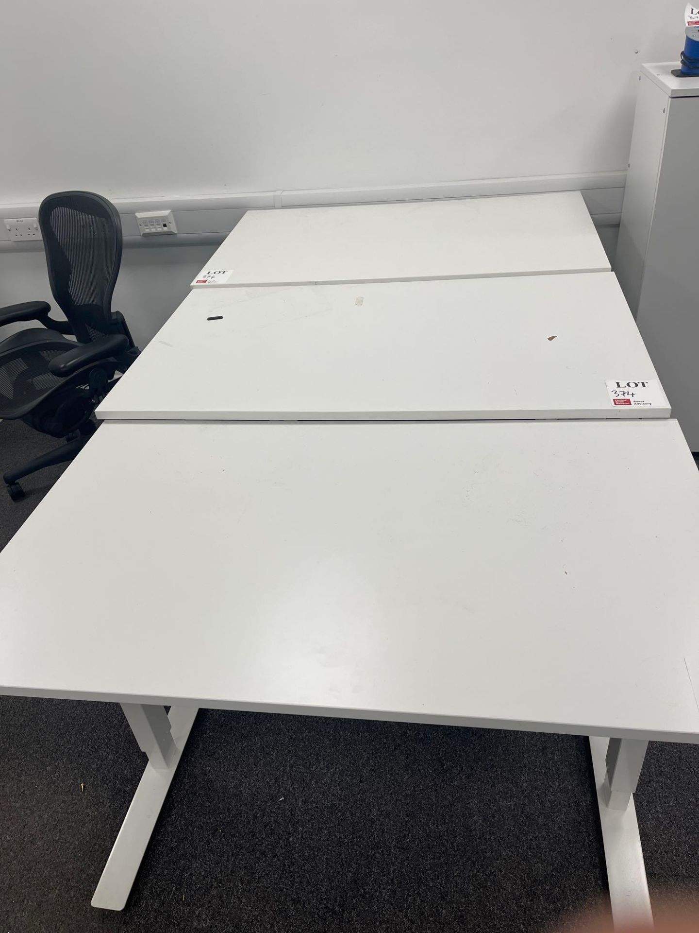 Three white adjustable height desks (excludes contents) (approximately 120cm L x 70cm W) - Image 2 of 3