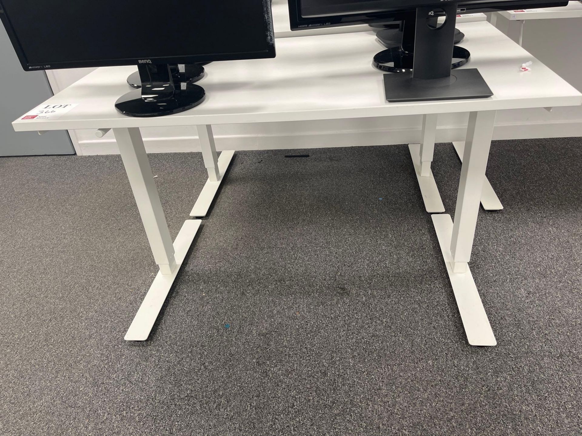 Three white adjustable height desks (excludes contents) (approximately 120cm L x 70cm W) - Image 2 of 4