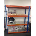Bay of orange and blue modular four tier racking (excludes contents) (approximately 155cm L x 62cm W