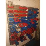 Two wall mounted lin-bin racks with a quantity of lin-bins and contents comprising various screws, n