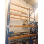 Orange and blue pallet racking with two uprights and eight cross beams