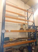 Orange and blue pallet racking with two uprights and eight cross beams