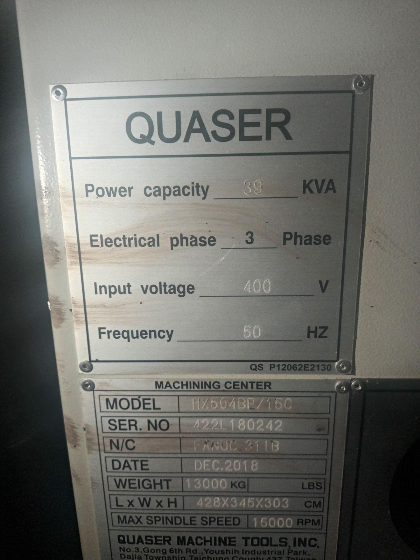 Quaser HX504BP/15C advanced high productivity horizontal machining centre - Image 9 of 15