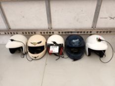 Five various rally crash helmets