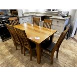 Solid timber dining room table 1.4m x 830mm, with six chairs