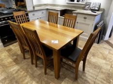 Solid timber dining room table 1.4m x 830mm, with six chairs