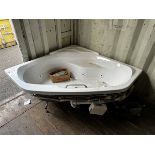 Carronite oval shaped corner bath, with panelling (used) L 1450mm x W 1450mm (Please note, this