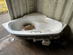 Carronite oval shaped corner bath, with panelling (used) L 1450mm x W 1450mm (Please note, this