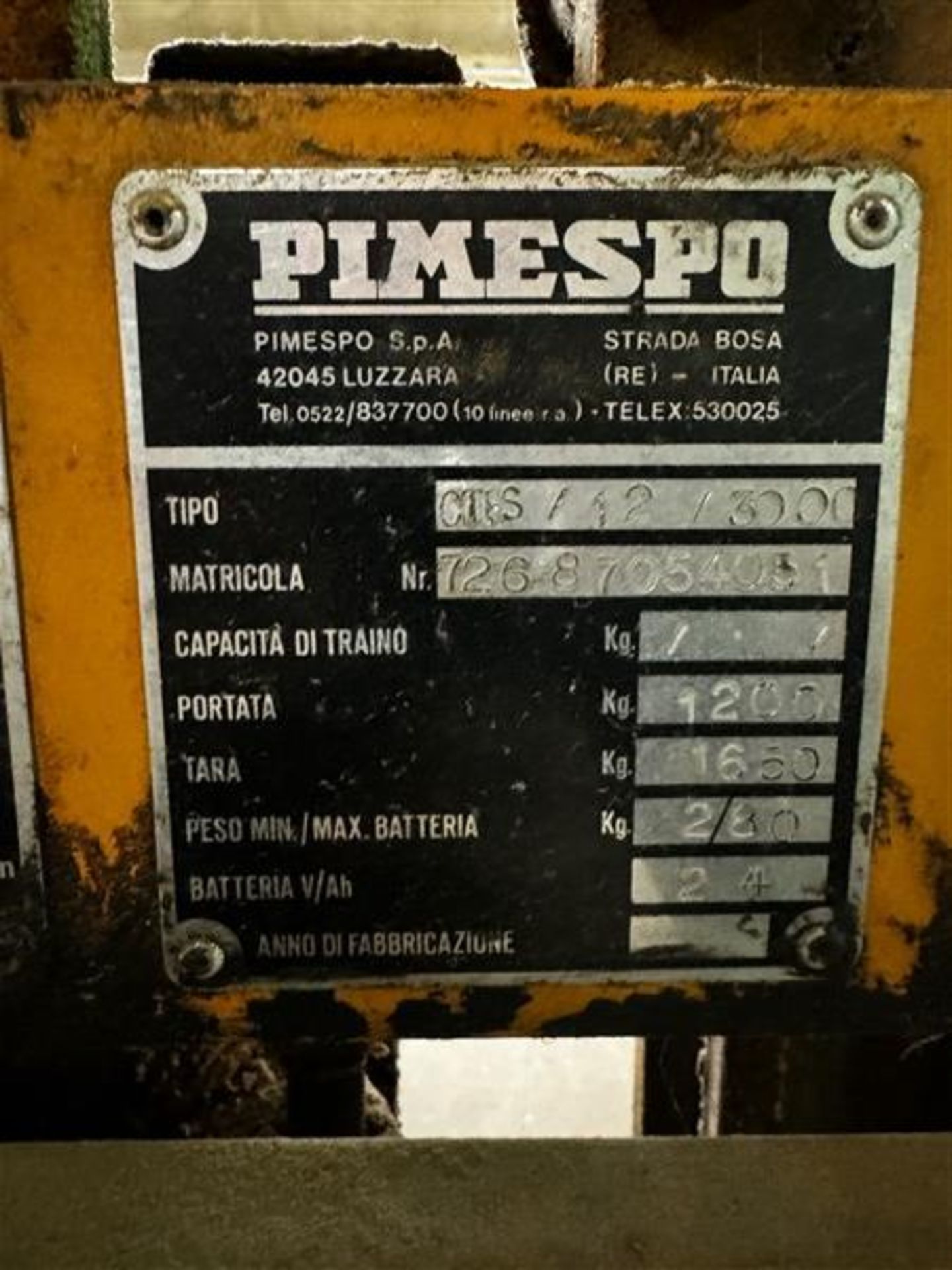 Pimespo pedestrian forklift, model CTFS/12/3000, max 1.2 tonne (NB: This item has no record of - Image 7 of 9