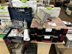 Miscellaneous lot to include tool boxes, glue applicator and drill stand