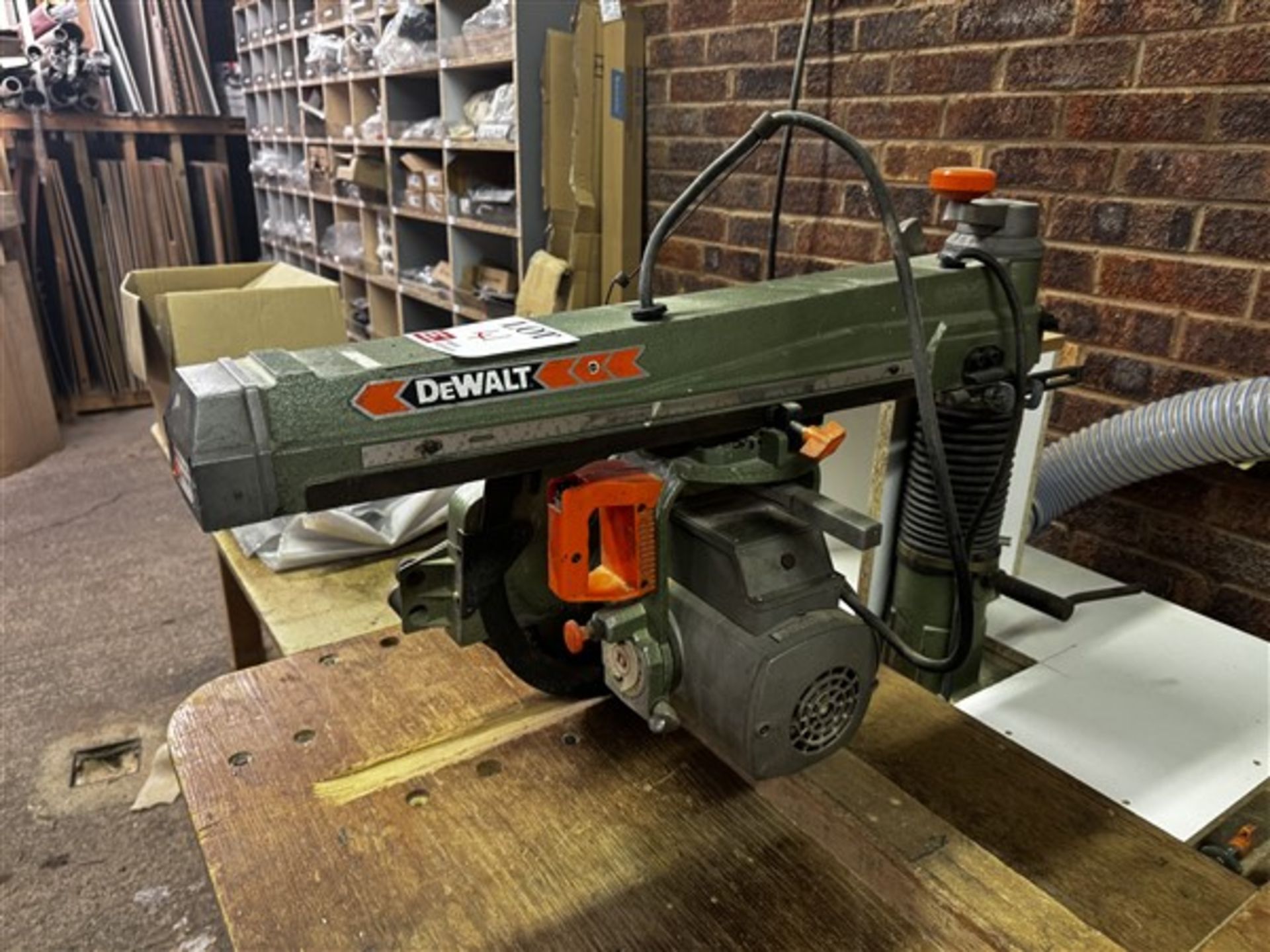 Dewalt radial arm saw, model 1420/S, to include wooden work bench, 3 phase - Image 4 of 5