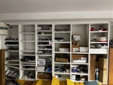 Contents of wall unit to include cabinet lights, kitchen fittings, LED lights, plugs