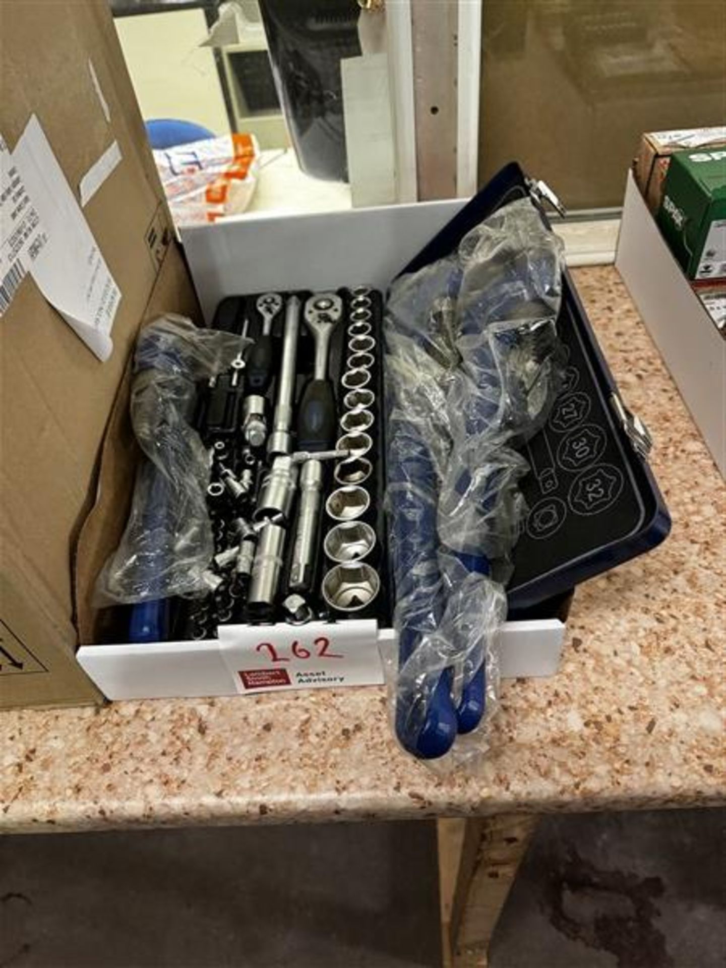 Socket set and three wrenches