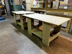 Two chipboard workbenches, 1.4m x 700mm