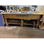 Timber work bench, 1703mm x 2.50m and one store rack 1707mm x 800mm